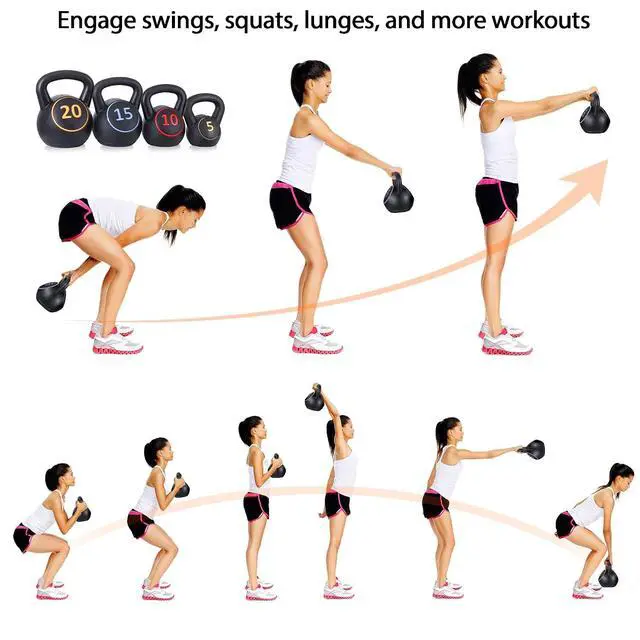 Alt view image 7 of 7 - Kettlebell Set with Storage Rack 5lb, 10lb, 15lb, 20lb Concrete for Home Gym Exercise Weightlifting Strength Core Training Fitness