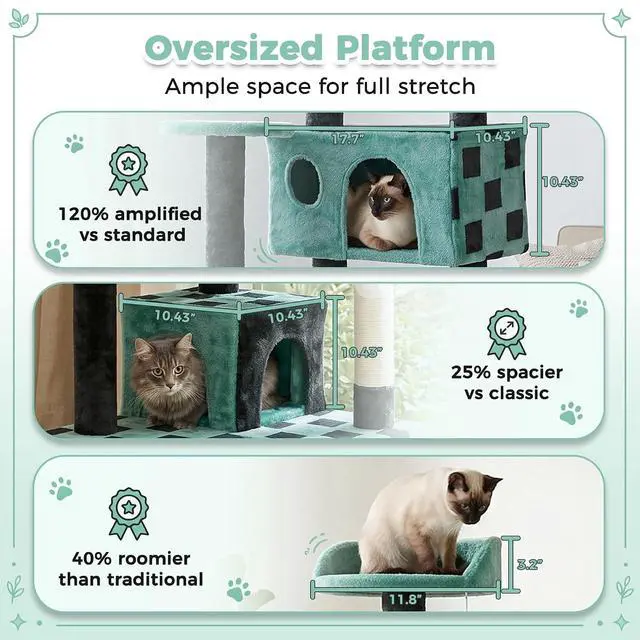 Alt view image 3 of 7 - 54in Cat Tree Tower for Indoor Cats Multi-Level Cat Condo Cat Bed Furniture with Scratching Post Kittens Activity Center (Green)
