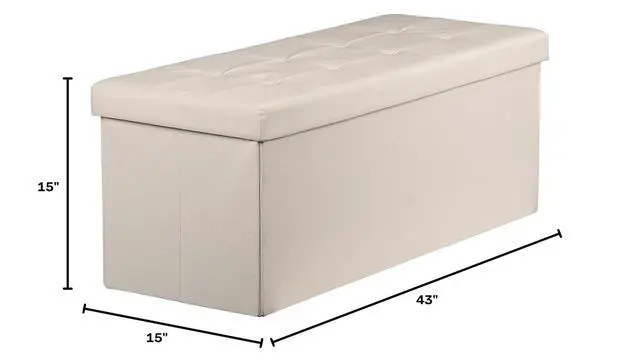 Alt view image 2 of 5 - 43 Inches Folding Storage Ottoman Bench with Divider Padded Seat, Large Storage Footrest Linen-Look Fabric Chest for End of Bedroom Living Room Dorm, Beige