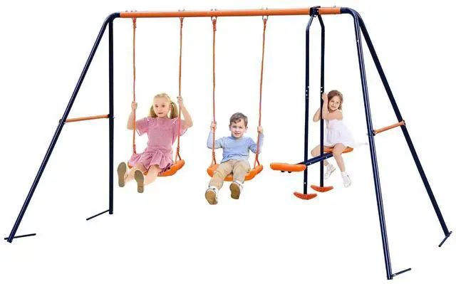 Main image of Metal Swing Sets for Backyard, 440lbs Load Capacity Swing Stand with 2 Seats and 1 Glider, Heavy Duty A-Frame Outdoor Swing Set for Kids