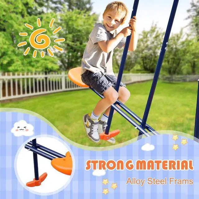 Alt view image 2 of 7 - Metal Swing Sets for Backyard, 440lbs Load Capacity Swing Stand with 2 Seats and 1 Glider, Heavy Duty A-Frame Outdoor Swing Set for Kids