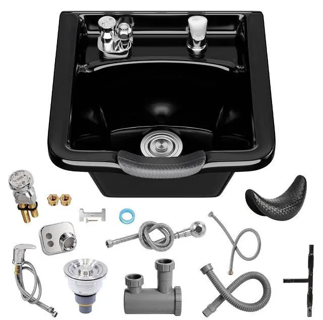 Main image of Salon Shampoo Basin, Black Plastic Shampoo Bowl Sink for Salons, Barber Stores and Home Use, Hair Washing Sink, Easy Clean & Install Hair Backwash Basin for Hair Stylists