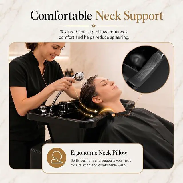 Alt view image 2 of 7 - Salon Shampoo Basin, Black Plastic Shampoo Bowl Sink for Salons, Barber Stores and Home Use, Hair Washing Sink, Easy Clean & Install Hair Backwash Basin for Hair Stylists