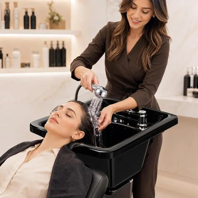 Alt view image 5 of 7 - Salon Shampoo Basin, Black Plastic Shampoo Bowl Sink for Salons, Barber Stores and Home Use, Hair Washing Sink, Easy Clean & Install Hair Backwash Basin for Hair Stylists