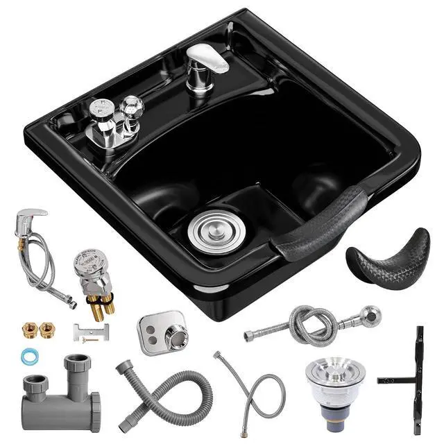 Alt view image 7 of 7 - Salon Shampoo Basin, Black Plastic Shampoo Bowl Sink for Salons, Barber Stores and Home Use, Hair Washing Sink, Easy Clean & Install Hair Backwash Basin for Hair Stylists