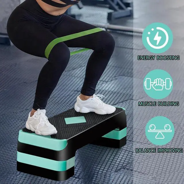 Alt view image 2 of 7 - Non-Slip 27 Inch Aerobic Exercise Step Platform 4"-6"-8" Height Adjustable Risers for Home Gym Cardio Training Fitness Workout Stepper Trainer
