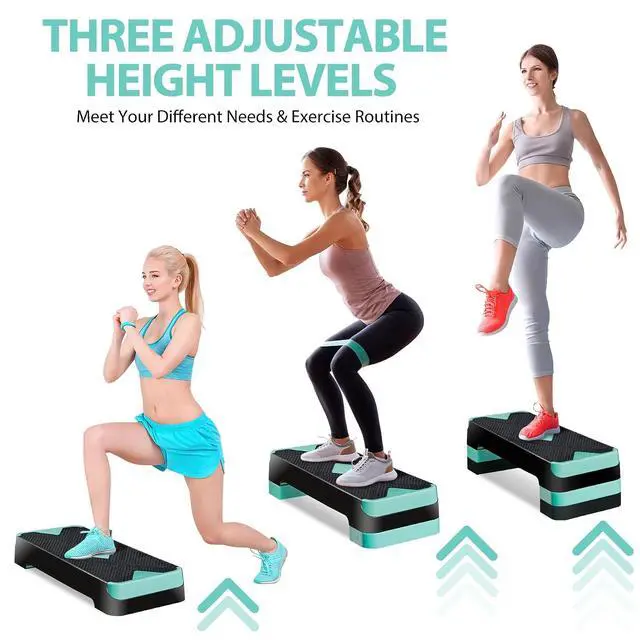 Alt view image 3 of 7 - Non-Slip 27 Inch Aerobic Exercise Step Platform 4"-6"-8" Height Adjustable Risers for Home Gym Cardio Training Fitness Workout Stepper Trainer