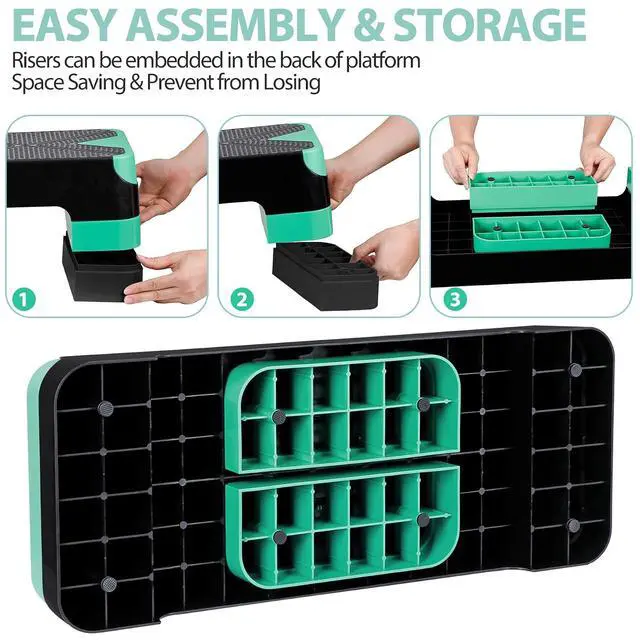 Alt view image 4 of 7 - Non-Slip 27 Inch Aerobic Exercise Step Platform 4"-6"-8" Height Adjustable Risers for Home Gym Cardio Training Fitness Workout Stepper Trainer