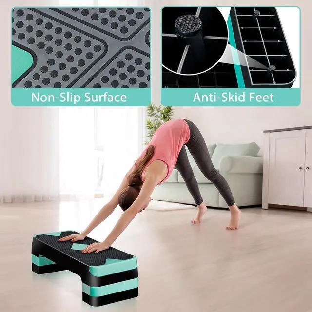 Alt view image 5 of 7 - Non-Slip 27 Inch Aerobic Exercise Step Platform 4"-6"-8" Height Adjustable Risers for Home Gym Cardio Training Fitness Workout Stepper Trainer
