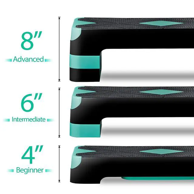 Alt view image 6 of 7 - Non-Slip 27 Inch Aerobic Exercise Step Platform 4"-6"-8" Height Adjustable Risers for Home Gym Cardio Training Fitness Workout Stepper Trainer