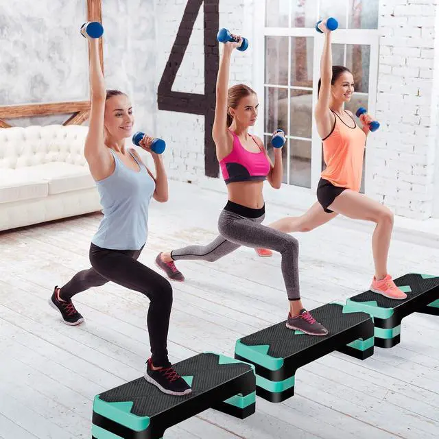 Alt view image 7 of 7 - Non-Slip 27 Inch Aerobic Exercise Step Platform 4"-6"-8" Height Adjustable Risers for Home Gym Cardio Training Fitness Workout Stepper Trainer
