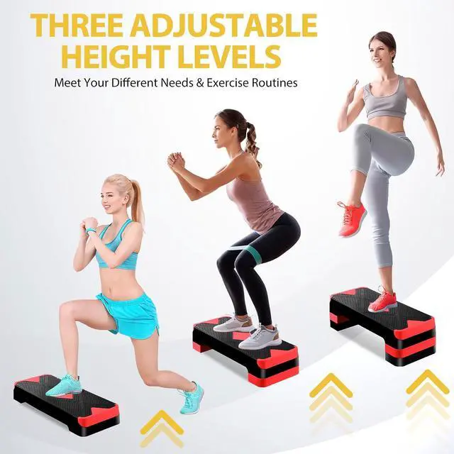 Alt view image 4 of 7 - Non-Slip 27 Inch Aerobic Exercise Step Platform 4"-6"-8" Height Adjustable Risers for Home Gym Cardio Training Fitness Workout Stepper Trainer