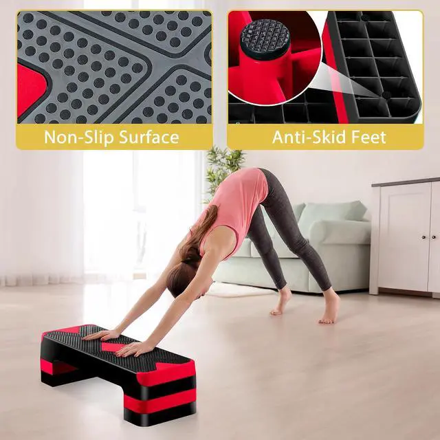 Alt view image 5 of 7 - Non-Slip 27 Inch Aerobic Exercise Step Platform 4"-6"-8" Height Adjustable Risers for Home Gym Cardio Training Fitness Workout Stepper Trainer