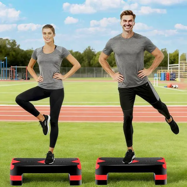 Alt view image 7 of 7 - Non-Slip 27 Inch Aerobic Exercise Step Platform 4"-6"-8" Height Adjustable Risers for Home Gym Cardio Training Fitness Workout Stepper Trainer