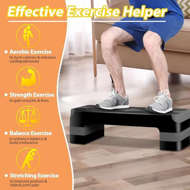 Alt view image 4 of 7 - Non-Slip 27 Inch Aerobic Exercise Step Platform 4"-6"-8" Height Adjustable Risers for Home Gym Cardio Training Fitness Workout Stepper Trainer