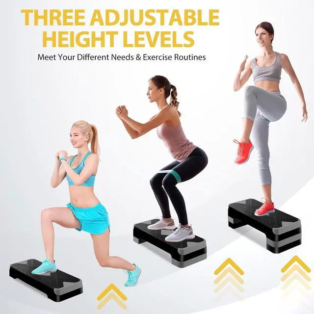 Alt view image 3 of 7 - Non-Slip 27 Inch Aerobic Exercise Step Platform 4"-6"-8" Height Adjustable Risers for Home Gym Cardio Training Fitness Workout Stepper Trainer