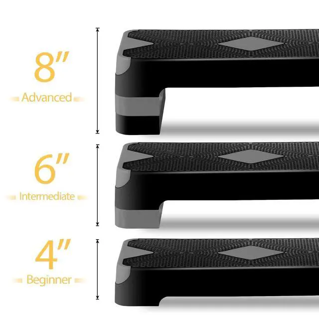 Alt view image 5 of 7 - Non-Slip 27 Inch Aerobic Exercise Step Platform 4"-6"-8" Height Adjustable Risers for Home Gym Cardio Training Fitness Workout Stepper Trainer