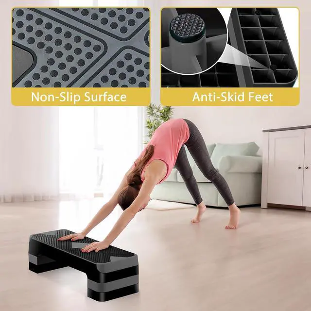 Alt view image 6 of 7 - Non-Slip 27 Inch Aerobic Exercise Step Platform 4"-6"-8" Height Adjustable Risers for Home Gym Cardio Training Fitness Workout Stepper Trainer