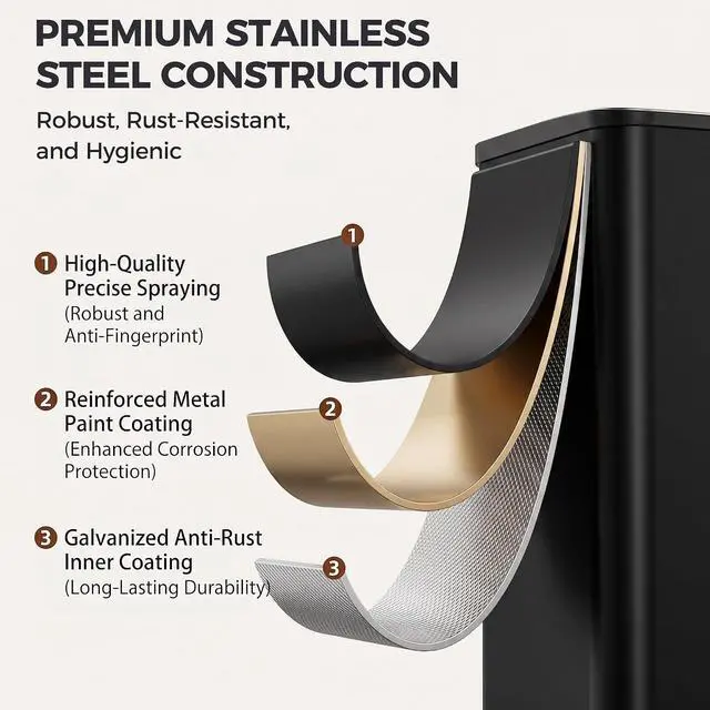 Alt view image 3 of 7 - Kitchen Trash Can 50L (13.2 Gallon) Dual Compartment Stainless Steel Recycling Bin with Foot Pedal, Soft Close Odor Proof Lid, Removable Inner Buckets for Kitchen Office Living Room, Black