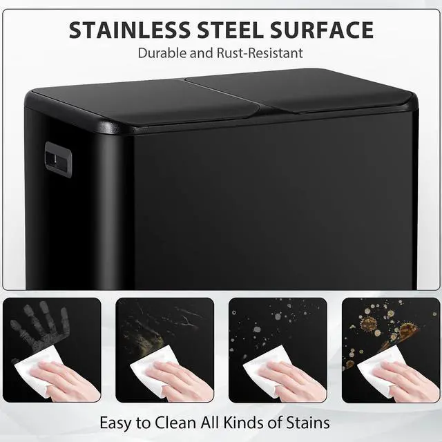 Alt view image 7 of 7 - Kitchen Trash Can, 60L 16 Gallon Dual Stainless Steel Recycling Garbage Can with Foot Pedal, Soft Close Odor-Proof Lid, Removable Inner Buckets for Kitchen, Living Room, Office, Black