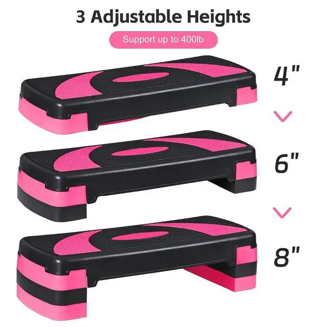 Alt view image 3 of 7 - Non-Slip 31 Inch Aerobic Exercise Step Platform 4"-6"-8" Height Adjustable Risers for Home Gym Cardio Training Fitness Workout Stepper Trainer