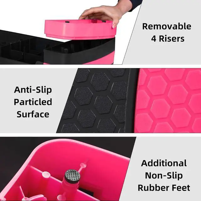 Alt view image 4 of 7 - Non-Slip 31 Inch Aerobic Exercise Step Platform 4"-6"-8" Height Adjustable Risers for Home Gym Cardio Training Fitness Workout Stepper Trainer