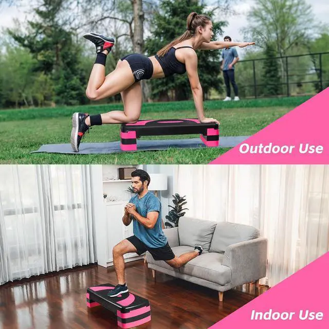 Alt view image 6 of 7 - Non-Slip 31 Inch Aerobic Exercise Step Platform 4"-6"-8" Height Adjustable Risers for Home Gym Cardio Training Fitness Workout Stepper Trainer