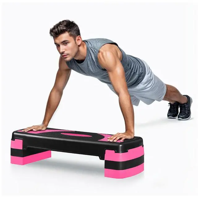 Alt view image 7 of 7 - Non-Slip 31 Inch Aerobic Exercise Step Platform 4"-6"-8" Height Adjustable Risers for Home Gym Cardio Training Fitness Workout Stepper Trainer
