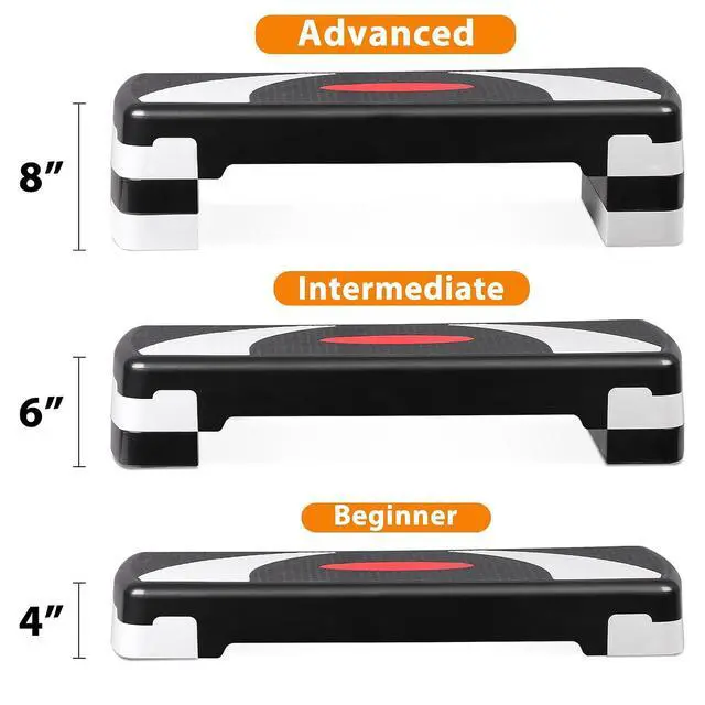 Alt view image 3 of 7 - Non-Slip 31 Inch Aerobic Exercise Step Platform 4"-6"-8" Height Adjustable Risers for Home Gym Cardio Training Fitness Workout Stepper Trainer