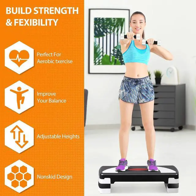 Alt view image 5 of 7 - Non-Slip 31 Inch Aerobic Exercise Step Platform 4"-6"-8" Height Adjustable Risers for Home Gym Cardio Training Fitness Workout Stepper Trainer