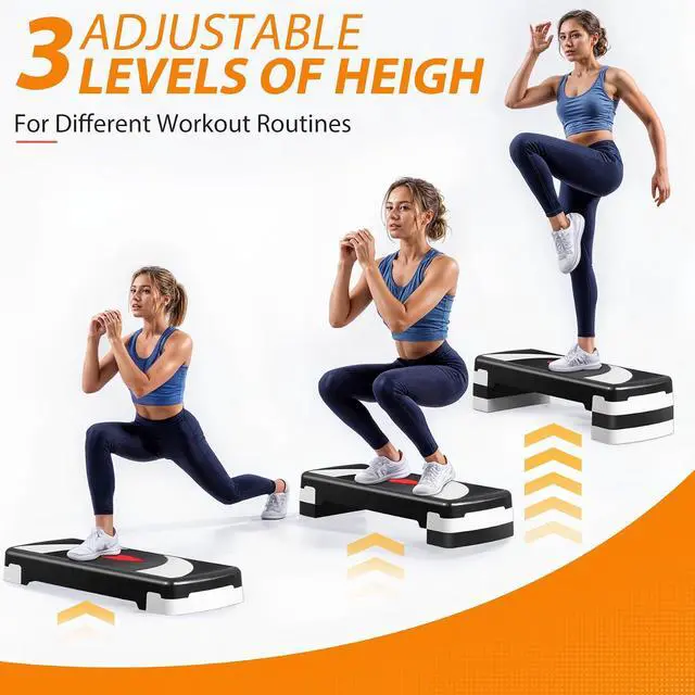 Alt view image 7 of 7 - Non-Slip 31 Inch Aerobic Exercise Step Platform 4"-6"-8" Height Adjustable Risers for Home Gym Cardio Training Fitness Workout Stepper Trainer