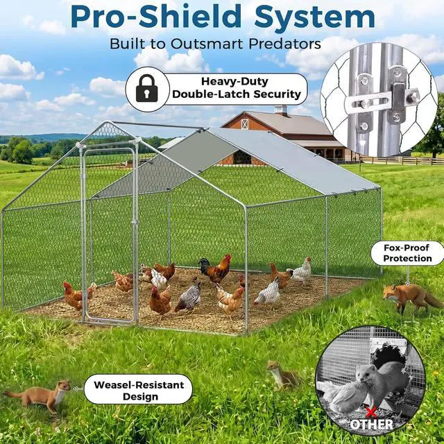 Alt view image 3 of 7 - Large Metal Chicken Coop, Wire Mesh Chicken Run House, Poultry Cage with Waterproof Cover for Hen Duck Rabbits Habitat, Walk-in Chicken Pens
