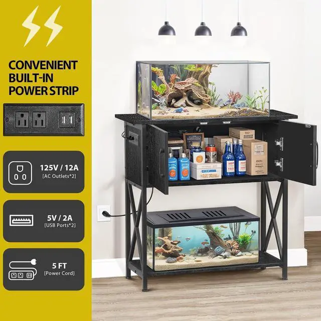 Alt view image 3 of 7 - 29 Gallon Aquarium Stand with Cabinet Storage Metal Fish Tank Stand for 20 Gallon Long Aquariums, 330LBS Capacity (30.7" L*12.6" W)