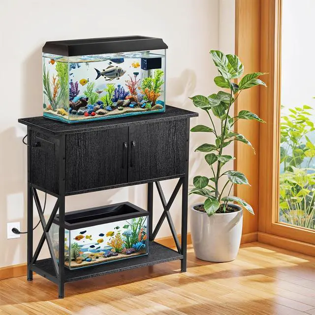 Alt view image 2 of 7 - 29 Gallon Aquarium Stand with Cabinet Storage Metal Fish Tank Stand for 20 Gallon Long Aquariums, 330LBS Capacity (30.7" L*12.6" W)