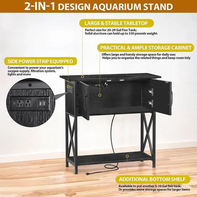 Alt view image 4 of 7 - 29 Gallon Aquarium Stand with Cabinet Storage Metal Fish Tank Stand for 20 Gallon Long Aquariums, 330LBS Capacity (30.7" L*12.6" W)