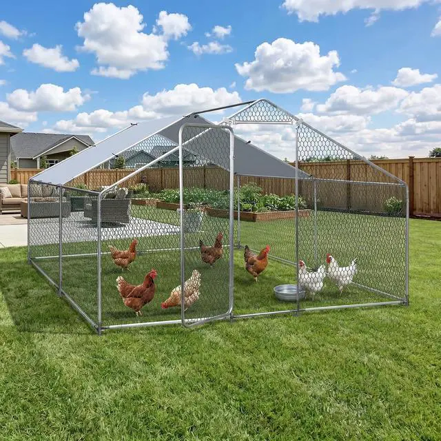 Main image of Large Metal Chicken Coop, Wire Mesh Chicken Run House, Poultry Cage with Waterproof Cover for Hen Duck Rabbits Habitat, Walk-in Chicken Chicks Pen