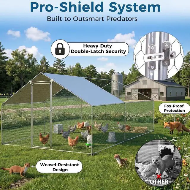 Alt view image 3 of 7 - Large Metal Chicken Coop, Wire Mesh Chicken Run House, Poultry Cage with Waterproof Cover for Hen Duck Rabbits Habitat, Walk-in Chicken Chicks Pen