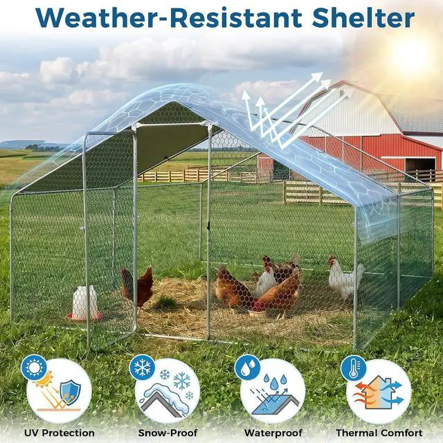 Alt view image 7 of 7 - Large Metal Chicken Coop, Wire Mesh Chicken Run House, Poultry Cage with Waterproof Cover for Hen Duck Rabbits Habitat, Walk-in Chicken Chicks Pen