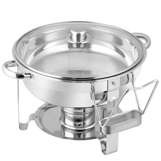 Alt view image 2 of 7 - Chafing Dish Buffet Set 5 QT Stainless Steel Chafing Dishes Round Buffet Food Warmer Chafers Set for Parties Catering Event with Glass Lid, Lid Holder 10 packs