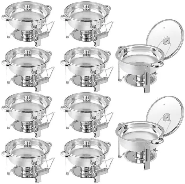 Main image of Chafing Dish Buffet Set 5 QT Stainless Steel Chafing Dishes Round Buffet Food Warmer Chafers Set for Parties Catering Event with Glass Lid, Lid Holder 10 packs