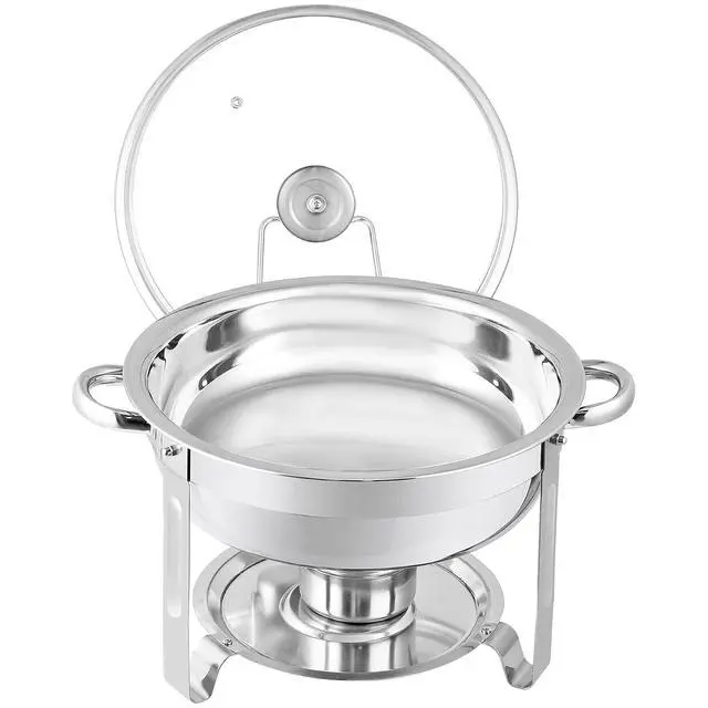 Alt view image 3 of 7 - Chafing Dish Buffet Set 5 QT Stainless Steel Chafing Dishes Round Buffet Food Warmer Chafers Set for Parties Catering Event with Glass Lid, Lid Holder 10 packs