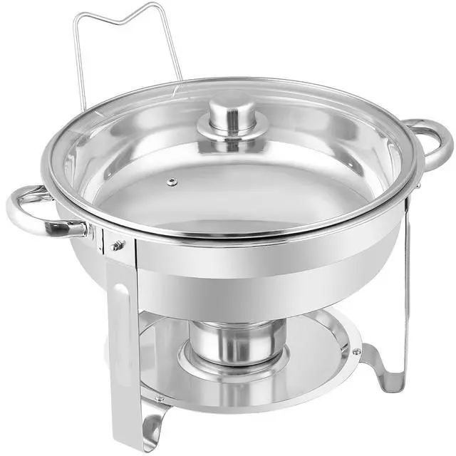 Alt view image 5 of 7 - Chafing Dish Buffet Set 5 QT Stainless Steel Chafing Dishes Round Buffet Food Warmer Chafers Set for Parties Catering Event with Glass Lid, Lid Holder 10 packs