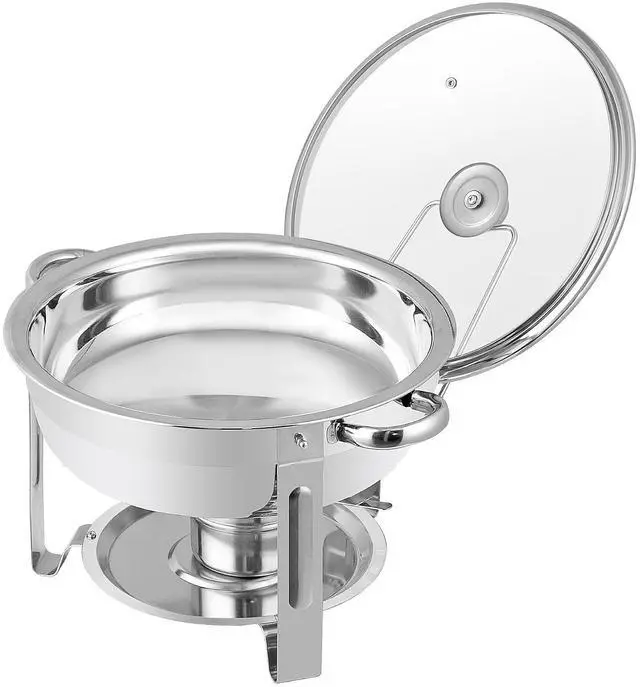 Alt view image 4 of 7 - Chafing Dish Buffet Set 5 QT Stainless Steel Chafing Dishes Round Buffet Food Warmer Chafers Set for Parties Catering Event with Glass Lid, Lid Holder 10 packs