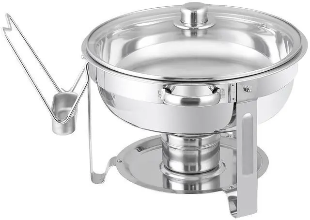 Alt view image 6 of 7 - Chafing Dish Buffet Set 5 QT Stainless Steel Chafing Dishes Round Buffet Food Warmer Chafers Set for Parties Catering Event with Glass Lid, Lid Holder 10 packs