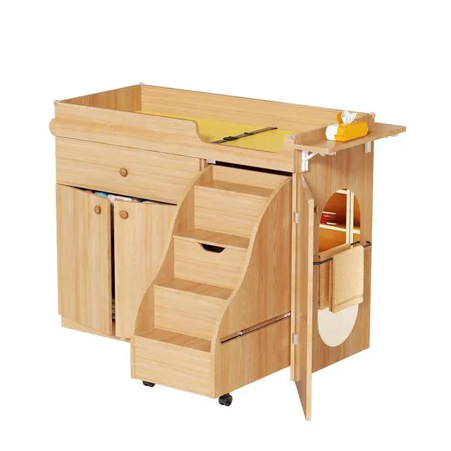 Alt view image 2 of 7 - Changing Table with Stairs, Montessori Diaper Station for Daycare & Home (Right Stairs) | PU Changing Pad, Safety Strap & Handrail, Large Storage, Acrylic Mirror, Foldable Shelves, Paper Roll Holder &