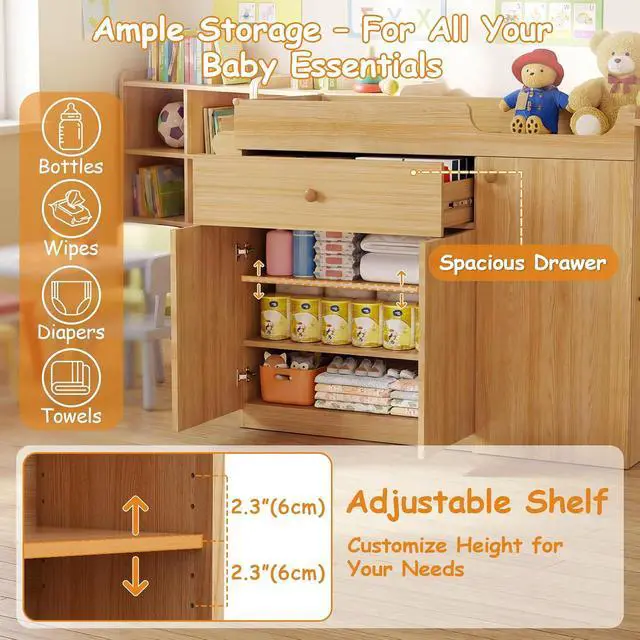 Alt view image 7 of 7 - Changing Table with Stairs, Montessori Diaper Station for Daycare & Home (Right Stairs) | PU Changing Pad, Safety Strap & Handrail, Large Storage, Acrylic Mirror, Foldable Shelves, Paper Roll Holder &