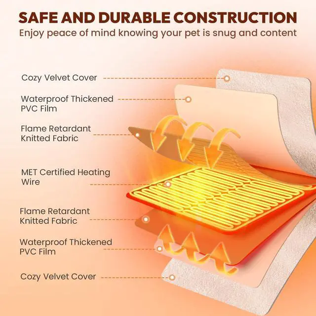 Alt view image 3 of 7 - Pet Heating Pad for Dogs Cats with Timer and Soft Cover, 30x18in | Adjustable Temperature and Waterproof Pet Heated Mat, Electric Heating Pet Bed with Chew Resistant Cord and Washable Cover