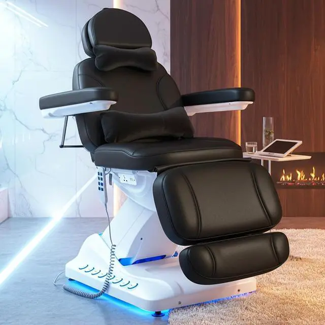 Main image of 4-Motor Electric Massage Table with Built-in Charging Station, Dual Remote Control, Professional Spa Bed, Facial Chair for Esthetician, Salon & Medical, Adjustable Height & Angle, Rolling Base (Black)