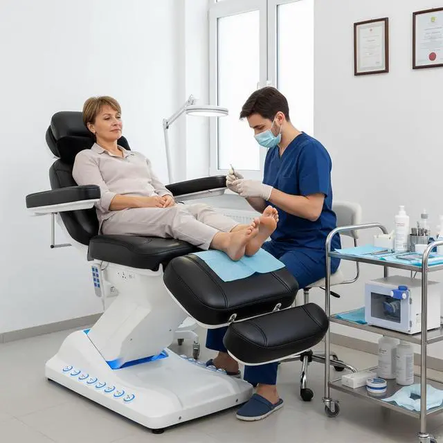 Alt view image 2 of 7 - 4-Motor Electric Massage Table with Built-in Charging Station, Dual Remote Control, Professional Spa Bed, Facial Chair for Esthetician, Salon & Medical, Adjustable Height & Angle, Rolling Base (Black)