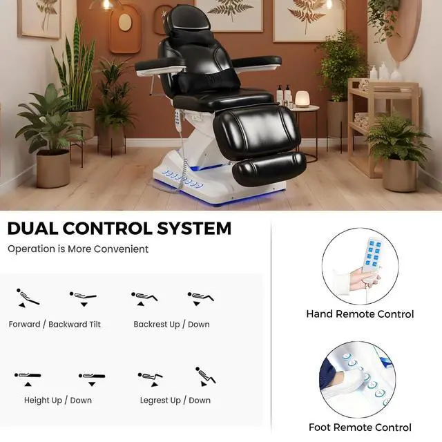 Alt view image 4 of 7 - 4-Motor Electric Massage Table with Built-in Charging Station, Dual Remote Control, Professional Spa Bed, Facial Chair for Esthetician, Salon & Medical, Adjustable Height & Angle, Rolling Base (Black)